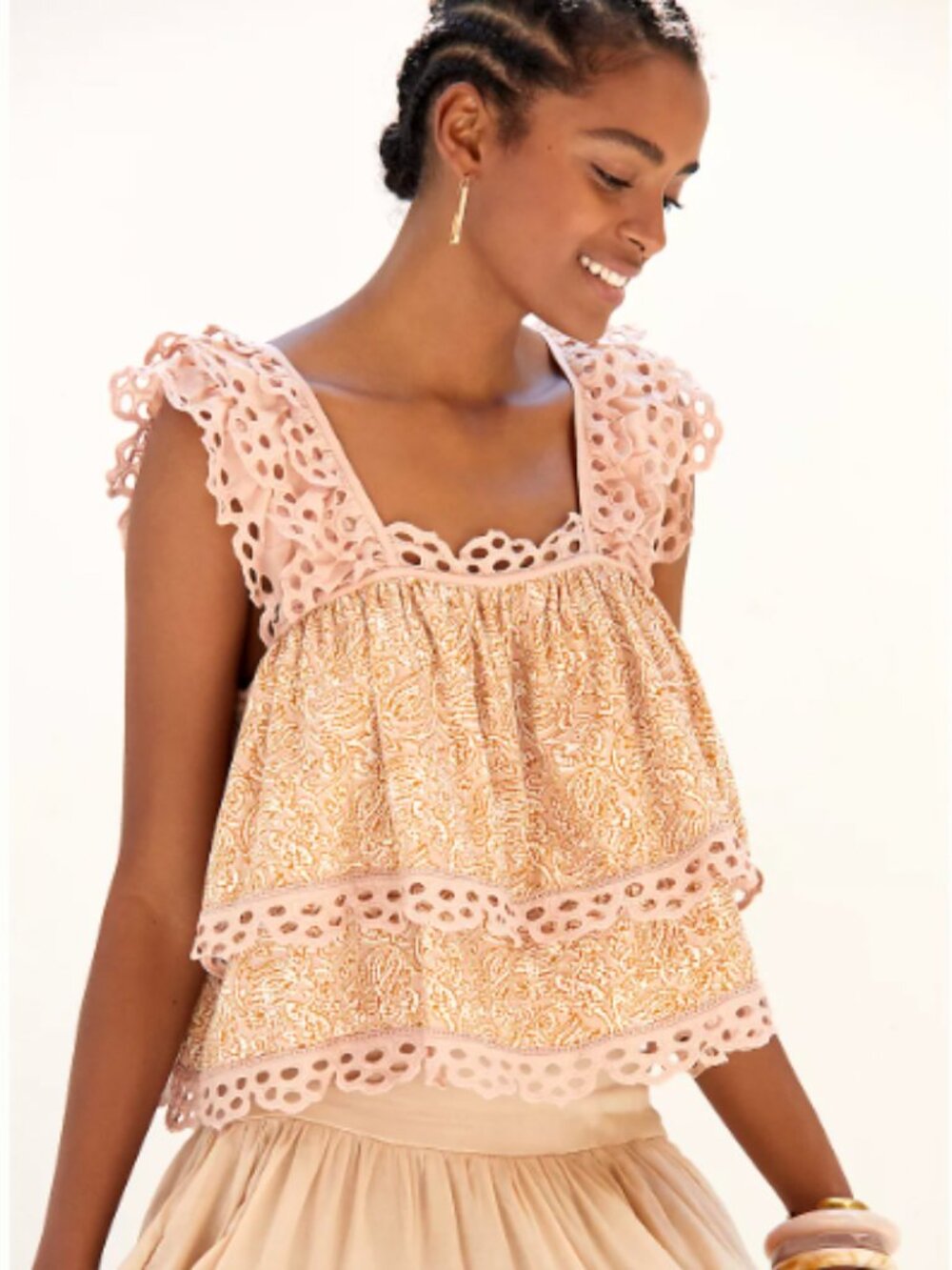 Let Me Be for Anthropologie Eyelet Swing Top Size XS Feminine Flirty Boho